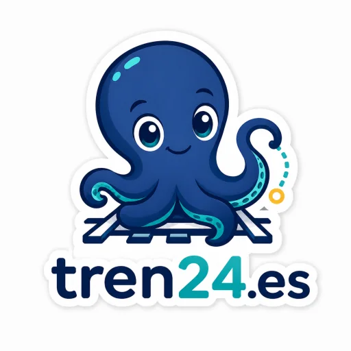Original Tren24 logo showing the mascot on train tracks beside a signal